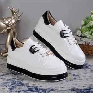 Dalsonshoes Women Fashion Round Toe Platform Colorblock Lace-Up Low Top Sneakers