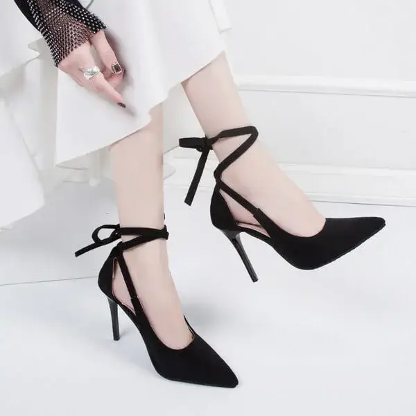 Dalsonshoes Women Fashion Solid Color Plus Size Strap Pointed Toe Suede High Heel Sandals Pumps