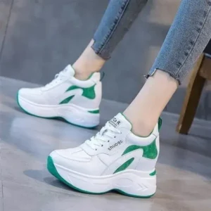 Dalsonshoes Women Fashion Round Toe Platform Medium Heel Lace-Up Colorblock Sneakers