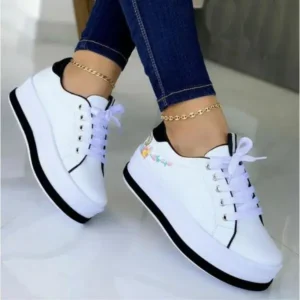 Dalsonshoes Women'S Fashion Round Toe Thick Sole Shallow Lace-Up Casual Sneakers