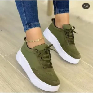 Dalsonshoes Women'S Fashion Casual Round Toe Thick-Soled Lace Up Canvas Sneakers