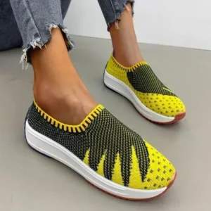 Dalsonshoes Women Fashion Fly Knit Breathable Platform Low Top Sneakers