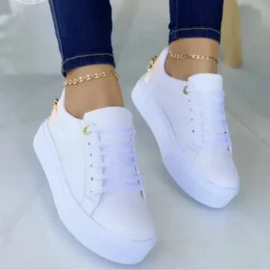 Dalsonshoes Women Fashion Round Toe Platform Lace Up Solid Color Sneakers