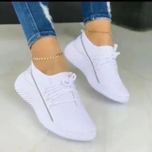 Dalsonshoes Women Fashion Breathable Lace-Up Flat Mesh Sneakers