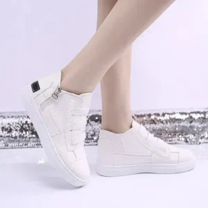 Dalsonshoes Women Fashion Round Toe Mid-Top Canvas Raw Edge Elastic Sneakers