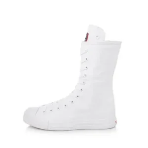 Dalsonshoes Women Casual Side Zip Mid-Top Canvas Mid-Calf Boots