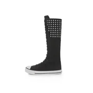 Dalsonshoes Women Fashion Rivet Decor Side Zipper Canvas High Boots