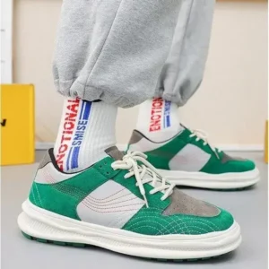 Dalsonshoes Men'S Retro Color-Block Thick-Soled Pu Sneakers