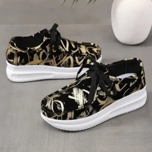 Dalsonshoes Casual Graffiti Round Toe Platform Plus Size Sneakers