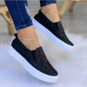 Dalsonshoes Thick Sole Casual Sequined Shoes Women Flat Shoes