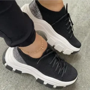 Dalsonshoes Wedge Heel Flying Woven Colorblock Lace-Up Sneakers Large Size Casual Low Top Women Shoes