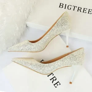 Dalsonshoes Women Fashion Plus Size Sexy Sequin Point-Toe Shoes