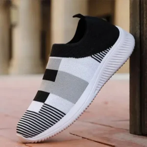 Dalsonshoes Women Casual Knit Design Breathable Mesh Color Blocking Flat Sneakers
