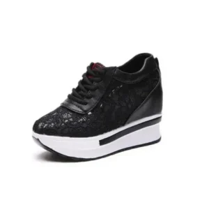 Dalsonshoes Women Sexy Lace Design Lace-Up Breathable Wedge Platform Sneakers