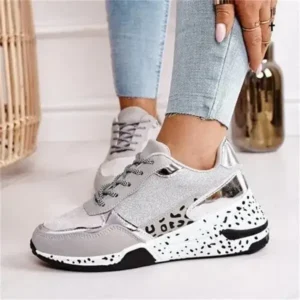 Dalsonshoes Women Fashion Casual Leopard Print Color Matching Lace-Up Platform Sneakers