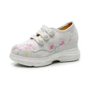 Dalsonshoes Women Casual Flower Embroidered Round Toe Platform Canvas Sneakers