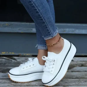 Dalsonshoes Women Simple Casual Knit Upper Thick-Soled Lace-Up Sneakers