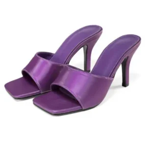 Dalsonshoes Women Sexy Square Head Purple Stiletto Slippers