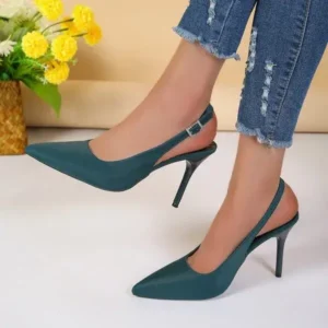 Dalsonshoes Summer Women Fashion Plus Size Elegant Pointed Toe Strap Buckle Sling Back Stiletto Heel PU Sandals