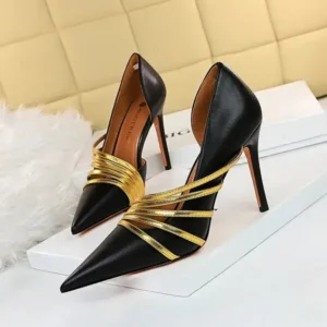 Dalsonshoes Women Fashion Sexy Pointed Toe Hollow Design Stiletto Shoes