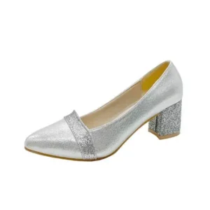 Dalsonshoes Women Fashion Casual Sequins Pointed Toe Pumps With Chunky Heels