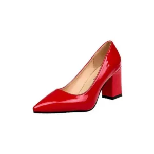 Dalsonshoes Women Fashion Basic PU Solid Color Pointed Toe Chunky Heel Pumps