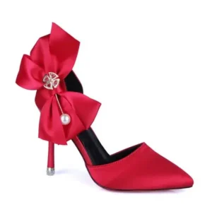 Dalsonshoes Women Fashion Elegant Solid Color PU Pointed Toe Bowknot Pumps