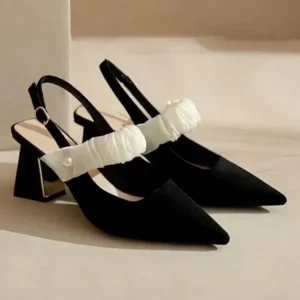 Dalsonshoes Women Fashion Elegant Solid Color PU Pointed Toe Kitten Heel Sandals