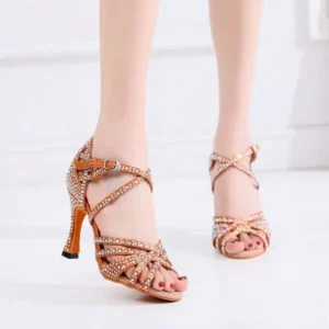 Dalsonshoes Women Fashion Solid Color Suede Rhinestone High Heel Ankle Strap Buckle Sandals