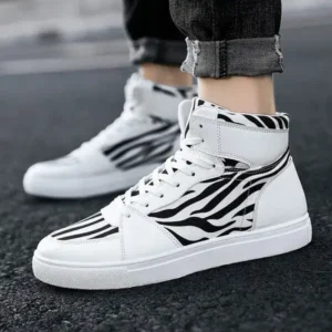 Dalsonshoes Men'S Fashion Zebra Print Breathable Canvas High Top Sneakers