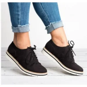 Dalsonshoes Women Retro Plus Size Simple Solid Color Lace-Up Round Toe Sneakers