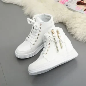 Dalsonshoes Women Fashion Solid Color Side Zipper Lace-Up Round Head Thick-Soled Sneakers