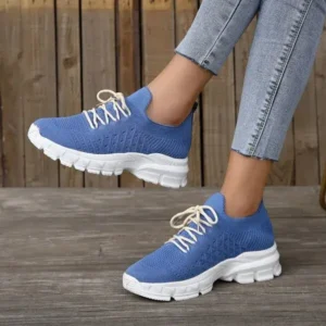 Dalsonshoes Women Fashion Casual Breathable Flying Woven Lace-Up Thick-Soled Sneakers