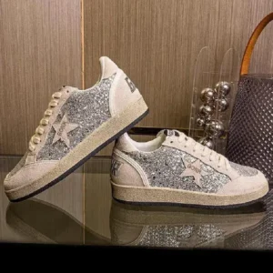 Dalsonshoes Women Fashion Distressed Sequins Star Round-Toe Sneakers