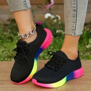 Dalsonshoes Women Fashion Casual Mesh Breathable Rainbow Sneakers