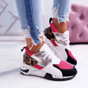 Dalsonshoes Women Casual Leopard Printed Patchwork Lace Up Sneakers