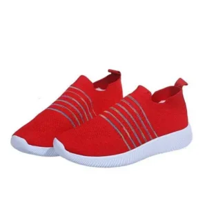 Dalsonshoes Fashion Casual Solid Color Striped Fly-Woven Mesh Breathable Flat Sneakers