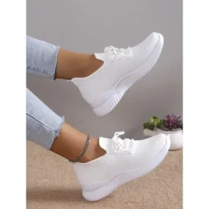 Dalsonshoes Summer Women Fashion Breathable Mesh Fly-Woven Solid Color Sneakers