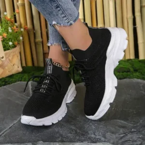 Dalsonshoes Women Fashionable Casual Solid Color Lace-Up Sneakers