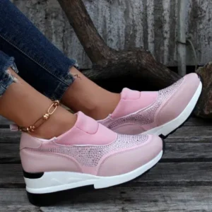 Dalsonshoes Women Fashion Casual Rhinestone Breathable Wedge Heel Sneakers