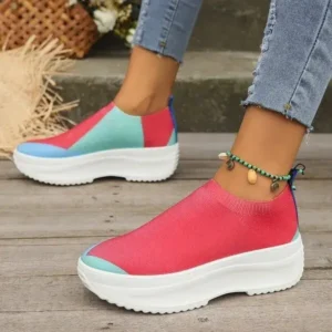 Dalsonshoes Women Fashion Casual Color Blocking Fly-Woven Thick-Soled Sneakers