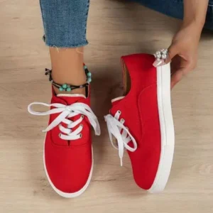 Dalsonshoes Women Fashion Casual Solid Color Lace-Up Canvas Shoes