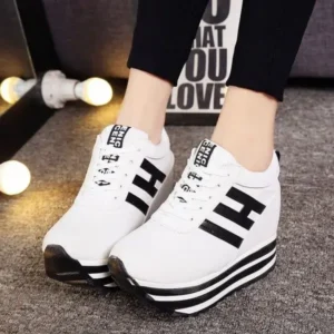 Dalsonshoes Women Fashion Casual Letter Printed Lace-Up Thick-Soled Sneakers