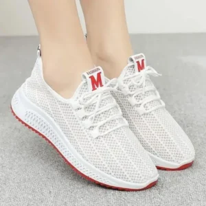 Dalsonshoes Women Fashion Mesh Solid Color Lace-Up Sneakers