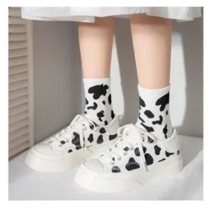 Dalsonshoes Women Fashion Platform Cute Cow Pattern Lace-Up Sneakers