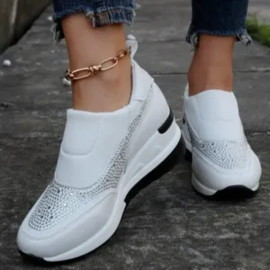 Dalsonshoes Women Fashion Rhinestone Slip Sneakers