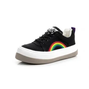 Dalsonshoes Women Fashion Casual Rainbow Color Block Platform Canvas Platform Shoes