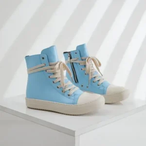 Dalsonshoes Women Fashion Blue Faux Leather High Top Shoes