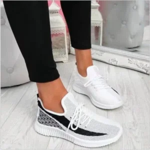 Dalsonshoes Women Fashion Casual Thick Sole Breathable Fly Woven Thick Sole Lace Up Sneakers