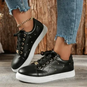 Dalsonshoes Women Fashion Shallow Toe Round Toe Casual Lace Up Sneakers